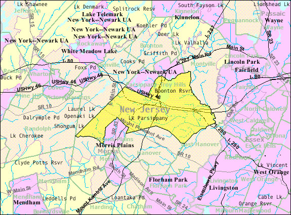 Census Bureau map of Parsippany–Troy Hills, New Jersey